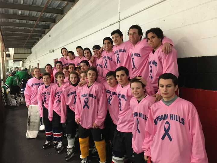 The Byram Hills Varsity Ice Hockey Team will wear pink jerseys and socks to honor those affected by breast cancer at Friday&#x27;s game against Fox Lane Rivals.