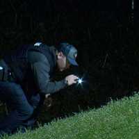 <p>A detective investigating the scene of the shootings.&nbsp;</p>