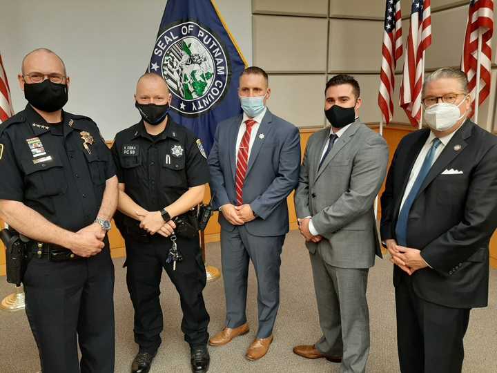 Putnam Sheriff Robert L. Langley, Jr., Deputy Kevin Osika, Investigator Ryan McMahon, Deputy Benjamin Levine and State Sen. Pete Harckham