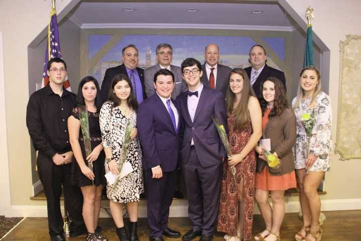 Back row: Greg DeCola, president of the lodge, Richard Sica, Dr. John Bosso and Dr. John Guglielmucci. Front row (L to R): John Fasano, Tia Fasano, Haley Clement, Greg DeCola, Andrew Galanter, Alana Prosapio, Julianna Violetto and Sabrina Verdicchio.