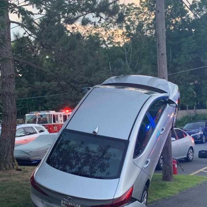 A Maryland woman drove into--and up--a utility pole on Route 202