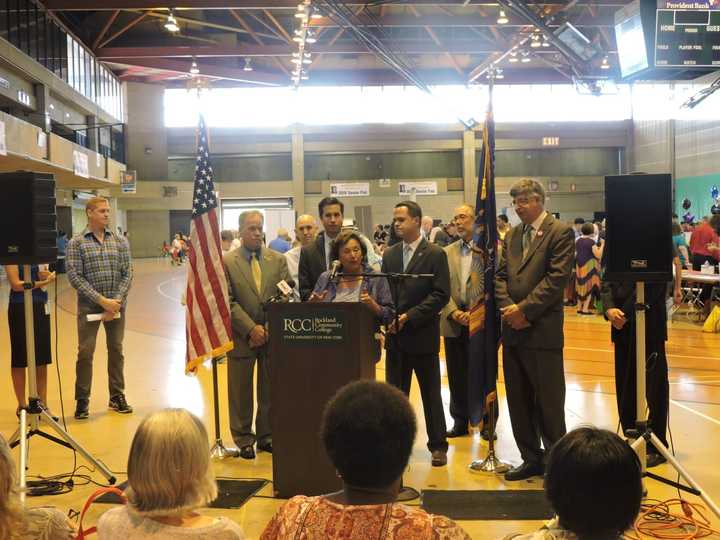 Congresswoman Nita Lowey addressed the crowd Thursday at the Rockland County Senior Fair on the importance of maintaining Medicare and Social Security benefits.