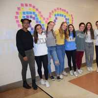 <p>Members of the Mind Your Mind club at Rye Neck High School posted positive messages around the building to uplift their peers.</p>