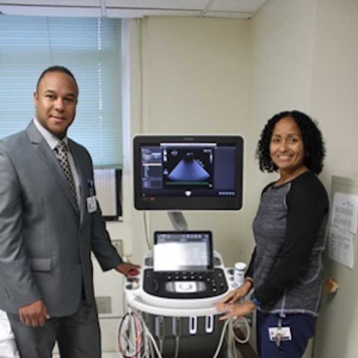 Edgar Perez, MBA, RRT, Director of Respiratory Services, and Brigida Hershberger, Lead Echo Cardiac Sonographer at St. Anthony Community Hospital.