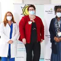 <p>Sun River Health staff after the first round of Sun River Health employee COVID-19 vaccinations.</p>