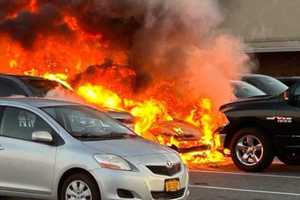 Flames Engulf 5 Cars In Parking Lot On Long Island