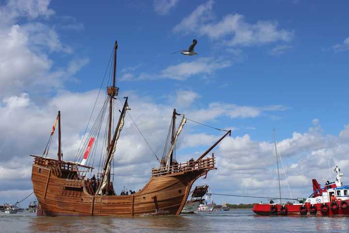 This replica of the Santa Maria will be in Oyster Bay Harbor for the Oyster Festival expected to draw 150-200 thousand visitors.