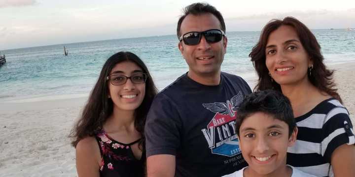 Nandan Savalia with his wife, Toral, and their two children, Riya and Rohan.