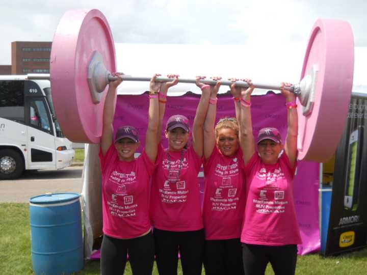 Barbara Paesano, Barbara Bigler, Emily MacKenzie and Lea Swanson participate in the Avon Walk to End Breast Cancer