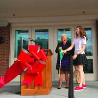 <p>Sacred Heart Greenwich Head of School Pamela Hayes and Student Council President Grace Passannante, cut the ribbon at the official opening of the school&#x27;s new athletic center.</p>