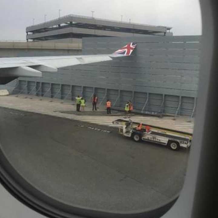 A photo taken from inside the plane posted on Twitter of the incident.