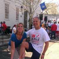 <p>Participants in a previous Walk A Mile In Her Shoes event in Fairfield show off their shoes </p>