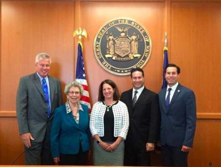 From left, Allan Beers, coordinator of Environmental Resources for Rockland County; Harriet Cornell, Rockland Task Force on Water Resources Management; Audrey Zibelman, PSC Chair; Alden Wolfe, Rockland County Legislature; State Rep. Kenneth Zebrowski