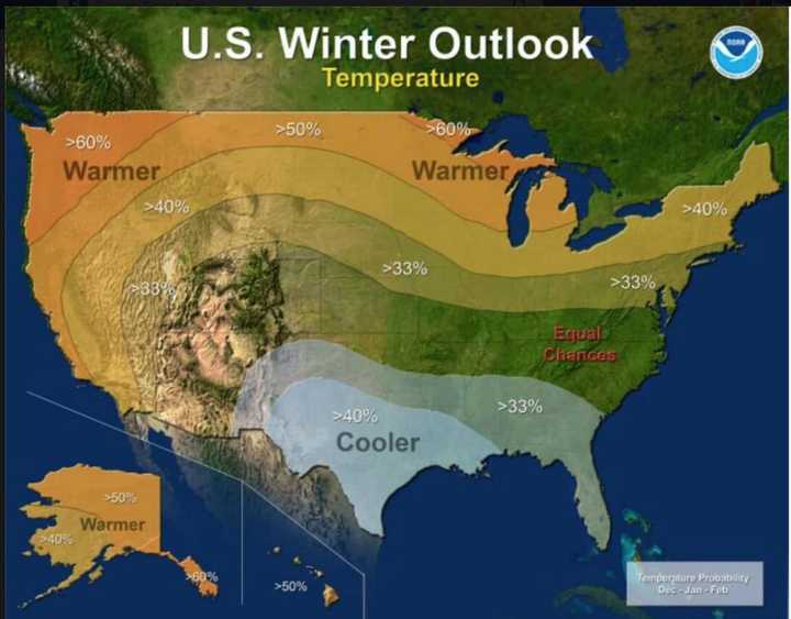 NOAA&#x27;s projection of winter temperatures.