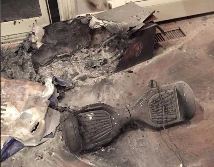 The aftermath of a hoverboard fire.