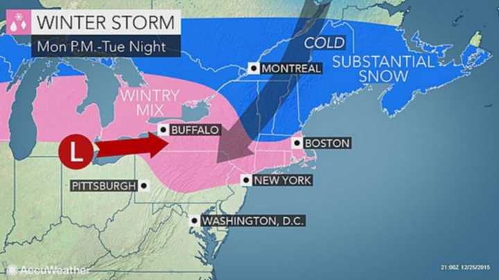 A storm system that dumped as much as a foot of snow in parts of the Southwest will approach the Fairfield County area from the south Monday night and into Tuesday morning. 