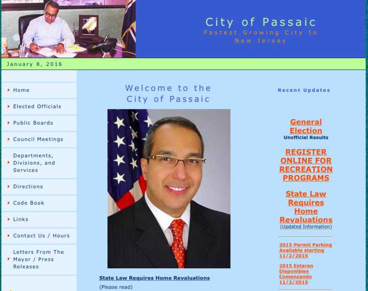 The homepage of the Passaic municipal website.