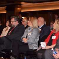 <p>Jim Tedesco speaks to crowd of mayors at the Bergen County Economic Development Conference at Metlife Stadium.</p>