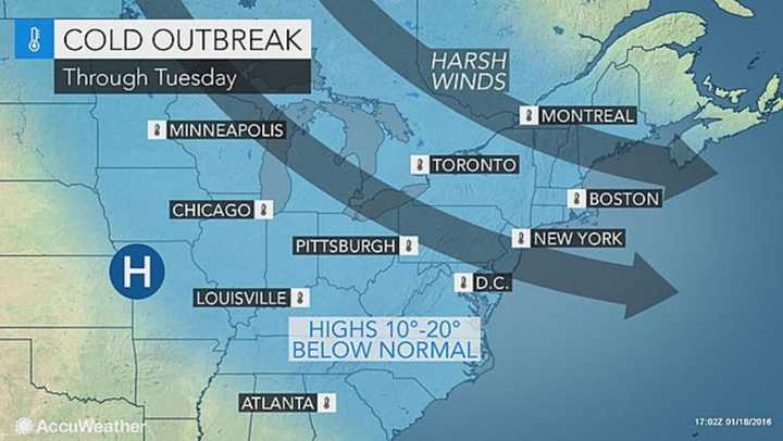 Temperatures will range about 10 to 20 degrees below normal through Tuesday.