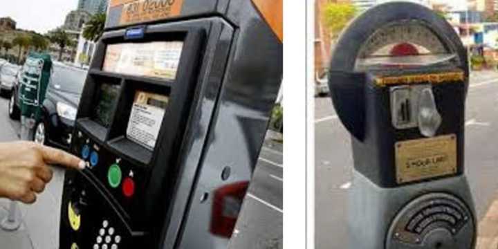 New multi-space automated parking meters, left, were activated by the Village of Mamaroneck in various municipal lots on Thursday, replacing traditional coin meters show at right.