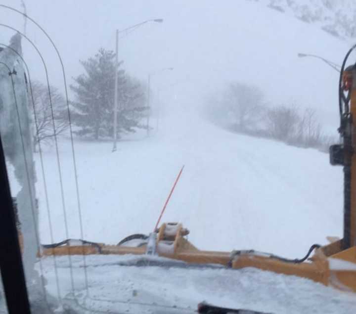 A view from a plow cab on Cross County Parkway in Westchester late Saturday afternoon.