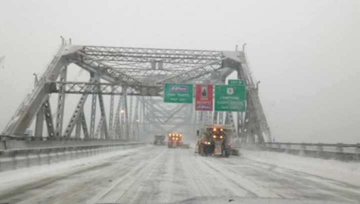 Plows on the Tappan Zee Bridge late Saturday afternoon.