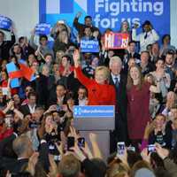 <p>Chappaqua&#x27;s Hillary Clinton, with husband and former President Bill Clinton, and daughter Chelsea Clinton addressing supporters late Monday night.</p>