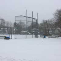 <p>A winter scene in a Cos Cob park on Monday.</p>