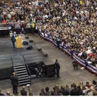 <p>Bedford estate owner Donald Trump at a rally in Manchester, New Hampshire Tuesday.</p>