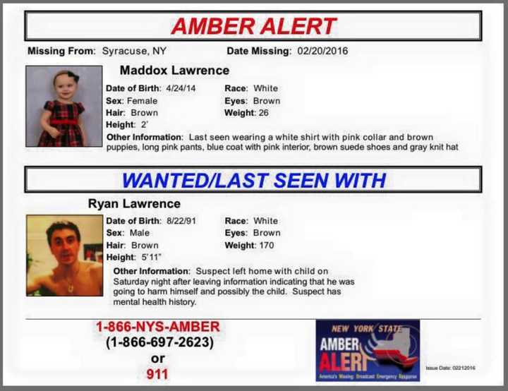 A New York State AMBER Alert has been issued following the abduction of a 1-year-old girl late Saturday night.