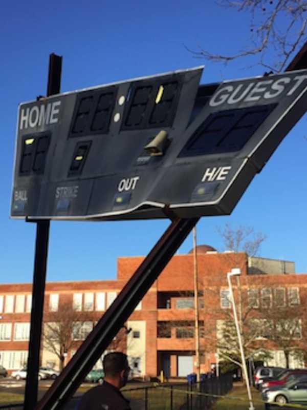 High Winds Damage Scoreboard In Norwalk