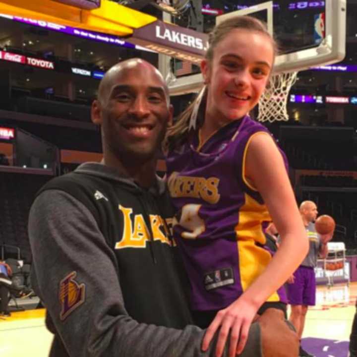 Marina Pellicciari, 11, with her hero, Kobe Bryant.