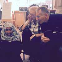 <p>NMHS students teach seniors how to use technology at New Milford Senior Center.</p>