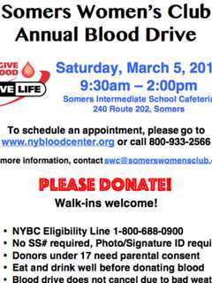 Somers Women's Club Holding Blood Drive