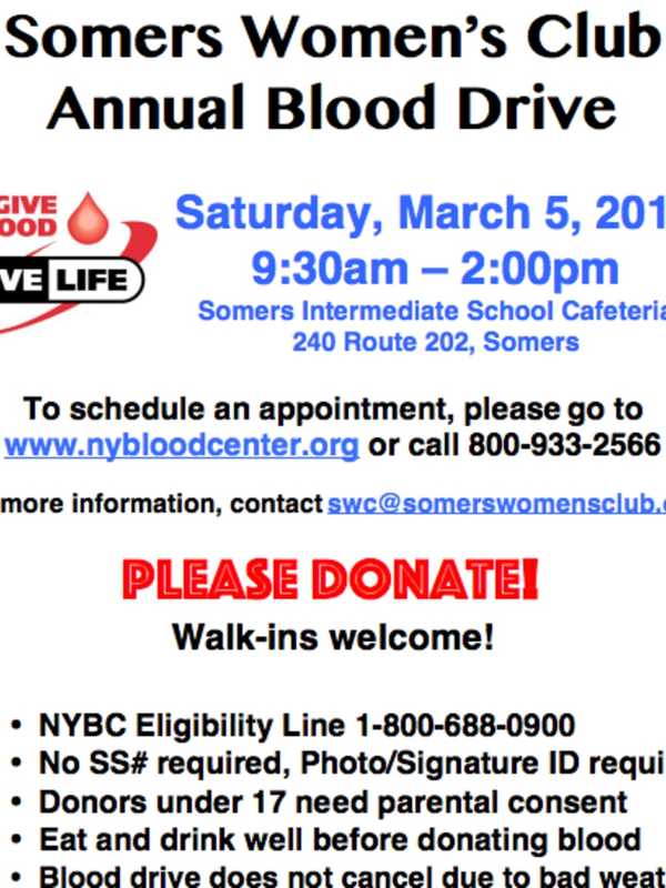 Somers Women's Club Holding Blood Drive