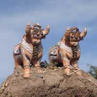 <p>&quot;This pair of bulls is on the roofs of every house to protect the house. I bought a pair of blue ones, don’t know why, and if they will protect my mailbox.&quot;</p>