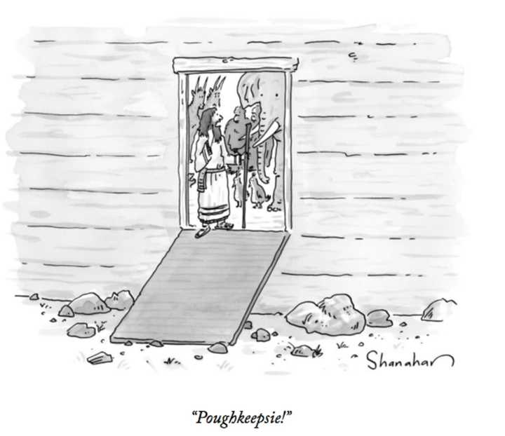 Page 43 of the April 11 issue of New Yorker featured this cartoon, titled &quot;Poughkeepsie!&quot;