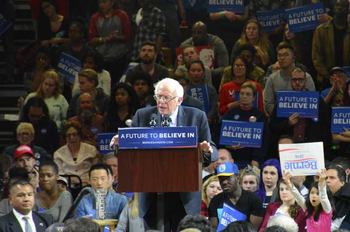 Bernie Sanders campaigns at a rally at Marist College.