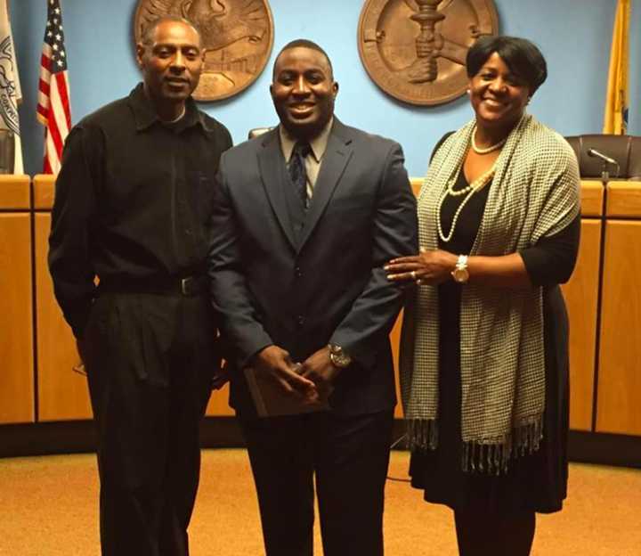 New Lodi Police Officer Derrick Morrison with his parents.