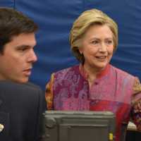 <p>Hillary Clinton arrives at Douglas G. Grafflin Elementary School in Chappaqua to cast her vote in New York&#x27;s Democratic presidential primary.</p>