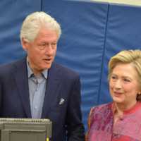 <p>Hillary and Bill Clinton arrive at Chappaqua&#x27;s Douglas G. Grafflin Elementary School to cast her votes for New York&#x27;s Democratic presidential primary.</p>