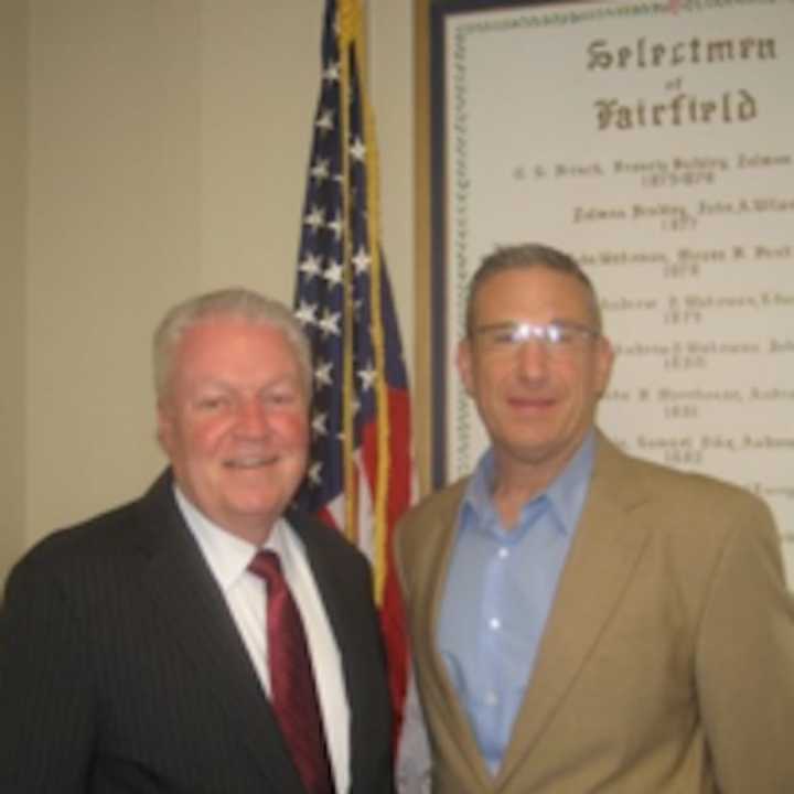 Fairfield First Selectman Michael Tetreau and Fairfield Police Captain Joshua Zabin, a Holocaust Commemoration Committee member