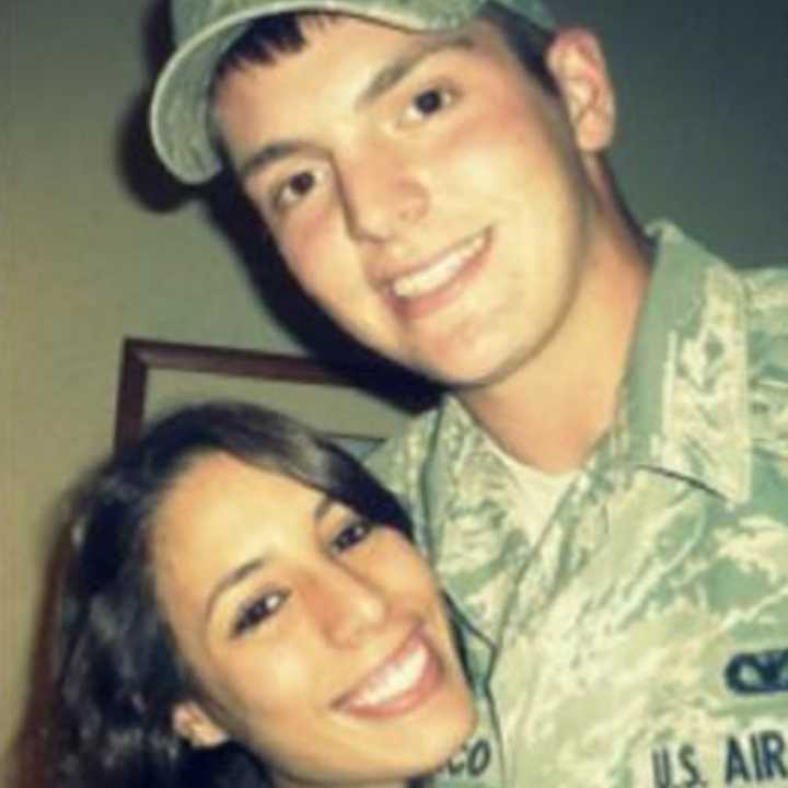 Todd &quot;TJ&quot; Lobriaico with a friend after joining the Air National Guard.