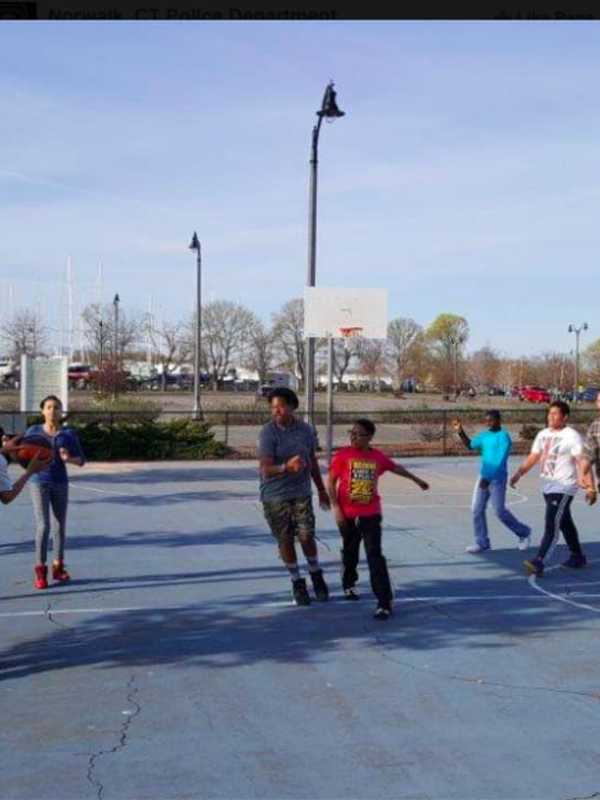 Norwalk Police Officers Shoot Hoops With Youth Program Members