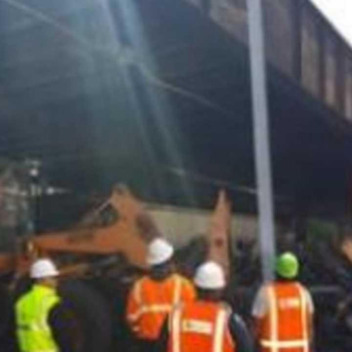 Metro-North crews work to repair the damaged viaduct in Manhattan.