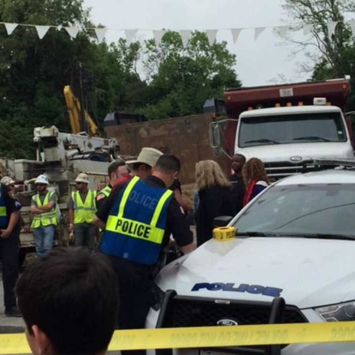 Police on hand at the scene of the Algonquin pipeline protest in Peekskill on Saturday.