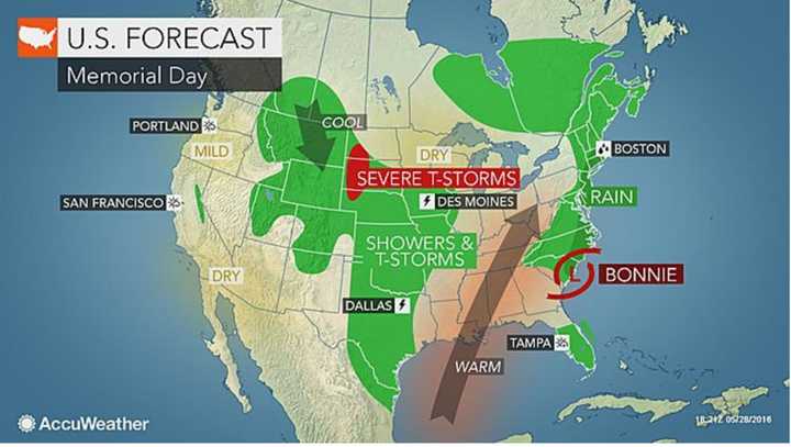 A look at Monday&#x27;s Memorial Day forecast shows plenty of rain in the area.