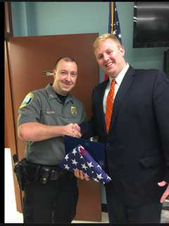 Newtown Officer Honored With Flag For Service To Police, Army