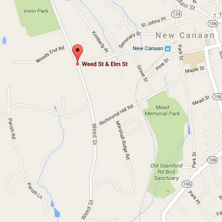 Traffic was being diverted Tuesday at Weed and Elm streets in New Canaan.