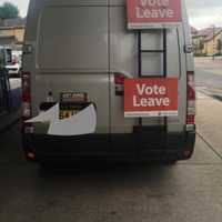 <p>The driver of this van in Great Britain made it clear Thursday where his vote would be cast.</p>